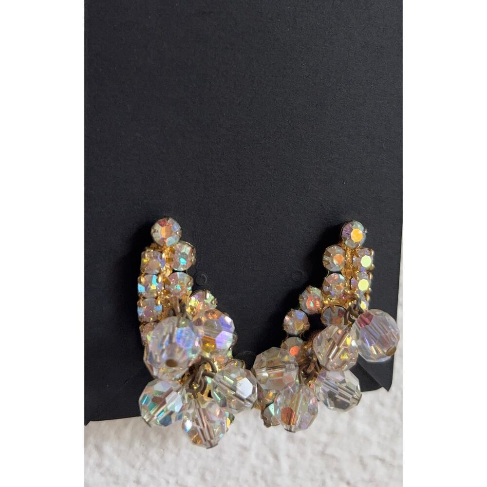 B29 Vintage Juliana Cha Cha‎ Earrings Women AB Crystal Wedding Statement - Picture 2 of 12